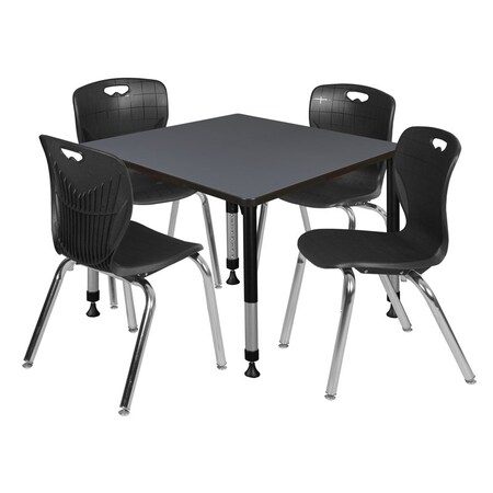 Tables > Height Adjustable > Square Table & Chair Sets, 30 W, 30 L, 23-36 H, Grey