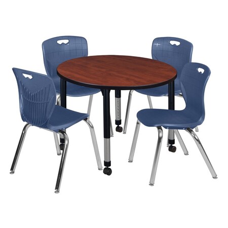 Tables > Height Adjustable > Round Mobile Table & Chair Sets, 36 W, 36 L, 23-34 H, Cherry