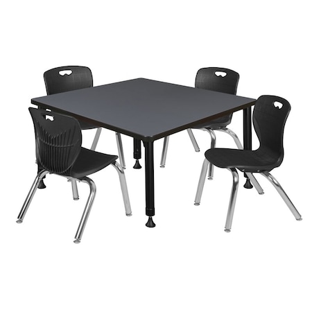 Tables > Height Adjustable > Square Table & Chair Sets, 30 W, 30 L, 23-36 H, Grey