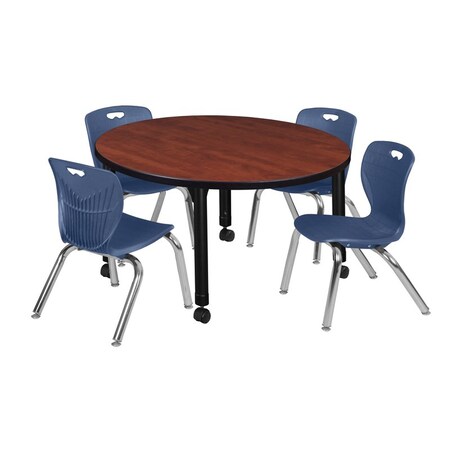 Tables > Height Adjustable > Round Mobile Table & Chair Sets, 36 W, 36 L, 23-34 H, Cherry