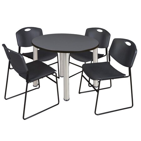 Kee Round Table & Chair Set, Wood, Metal, Polypropylene Top, Grey