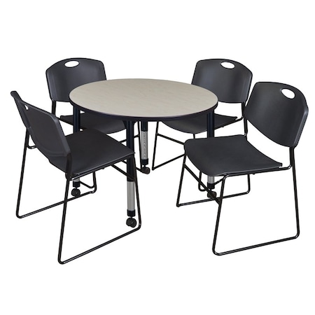 Tables > Height Adjustable > Round Mobile Table & Chair Sets, 36 W, 36 L, 23-34 H, Maple