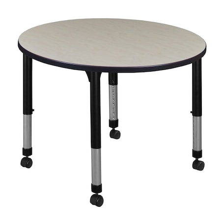 Round Mobile Tables, 36 W, 36 L, 23-34 H, Wood, Metal, Maple