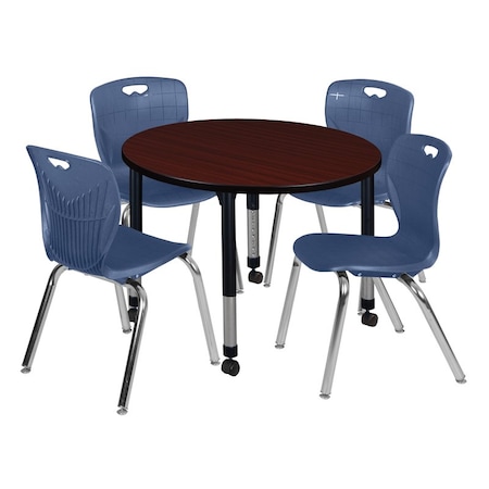 Tables > Height Adjustable > Round Mobile Table & Chair Sets, 36 W, 36 L, 23-34 H, Mahogany