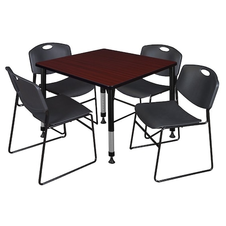 Tables > Height Adjustable > Square Table & Chair Sets, 30 W, 30 L, 23-37 H, Mahogany