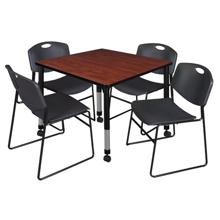 Tables > Height Adjustable > Square Mobile Table & Chair Sets, 42 W, 42 L, 23-34 H, Cherry