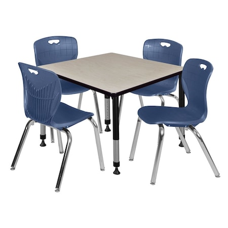 Tables > Height Adjustable > Square Table & Chair Sets, 30 W, 30 L, 23-39 H, Maple