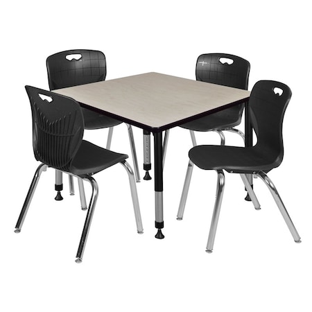 Tables > Height Adjustable > Square Table & Chair Sets, 30 W, 30 L, 23-39 H, Maple