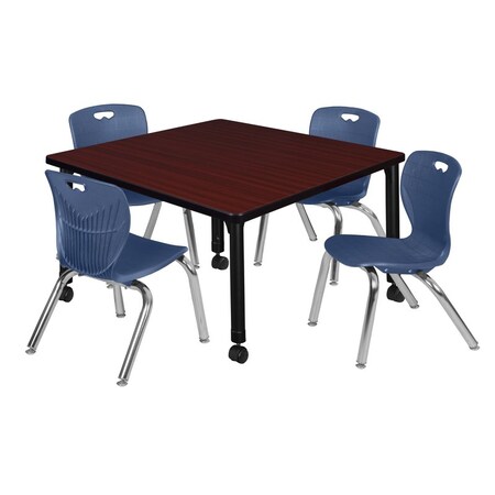 Tables > Height Adjustable > Square Mobile Table & Chair Sets, 42 W, 42 L, 23-34 H, Mahogany