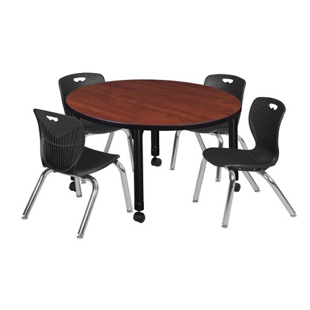 Tables > Height Adjustable > Round Mobile Table & Chair Sets, 42 W, 42 L, 23-34 H, Cherry