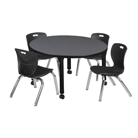 Tables > Height Adjustable > Round Mobile Table & Chair Sets, 42 W, 42 L, 23-34 H, Grey