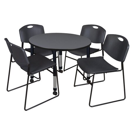Tables > Height Adjustable > Round Mobile Table & Chair Sets, 42 W, 42 L, 23-34 H, Grey