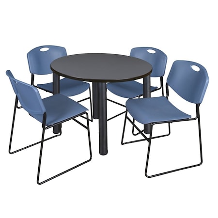 Kee Round Table & Chair Set, Wood, Metal, Polypropylene Top, Grey
