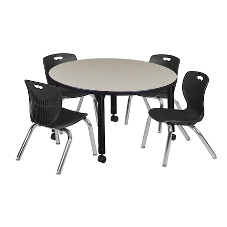 Tables > Height Adjustable > Round Mobile Table & Chair Sets, 42 W, 42 L, 23-34 H, Maple