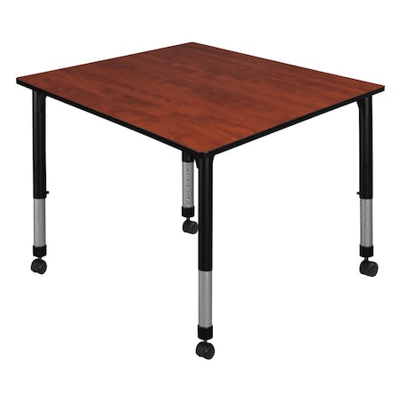 Square Mobile Tables, 48 W, 48 L, 23-34 H, Wood, Metal, Cherry