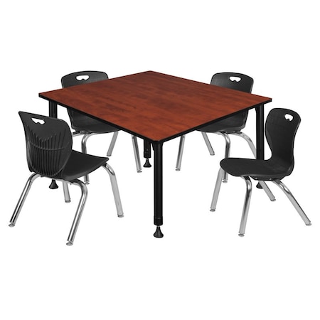 Tables > Height Adjustable > Square Table & Chair Sets, 48 W, 48 L, 23-34 H, Cherry