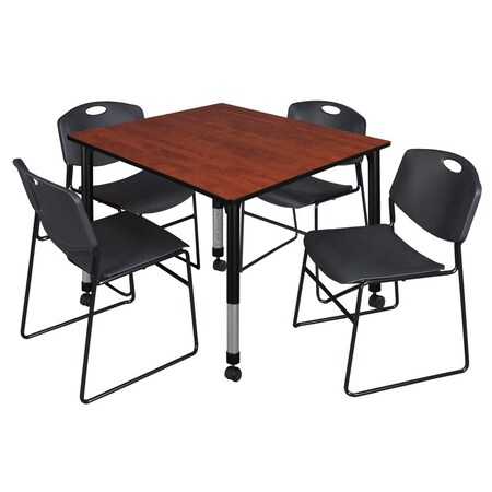 Tables > Height Adjustable > Square Mobile Table & Chair Sets, 48 W, 48 L, 23-34 H, Cherry
