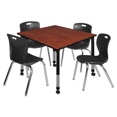 Tables > Height Adjustable > Square Mobile Table & Chair Sets, 48 W, 48 L, 23-34 H, Cherry