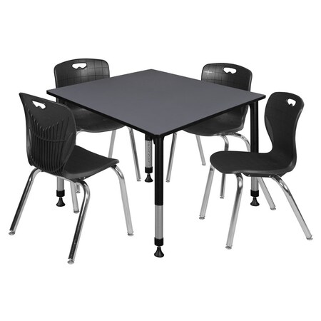 Tables > Height Adjustable > Square Table & Chair Sets, 48 W, 48 L, 23-34 H, Grey