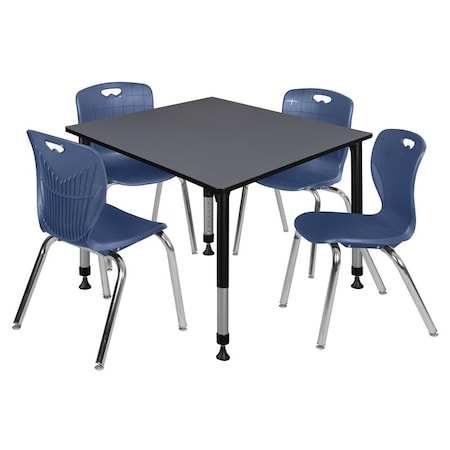 Tables > Height Adjustable > Square Table & Chair Sets, 48 W, 48 L, 23-34 H, Grey