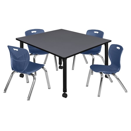 Tables > Height Adjustable > Square Mobile Table & Chair Sets, 48 W, 48 L, 23-34 H, Grey