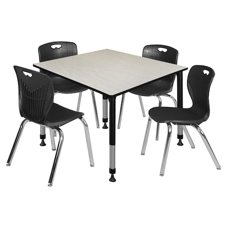Tables > Height Adjustable > Square Table & Chair Sets, 48 W, 48 L, 23-34 H, Maple