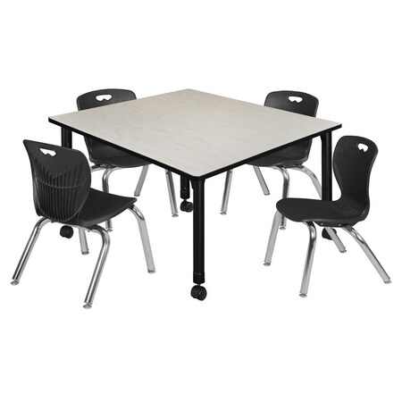 Tables > Height Adjustable > Square Mobile Table & Chair Sets, 48 W, 48 L, 23-34 H, Maple