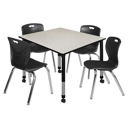 Tables > Height Adjustable > Square Mobile Table & Chair Sets, 48 W, 48 L, 23-34 H, Maple