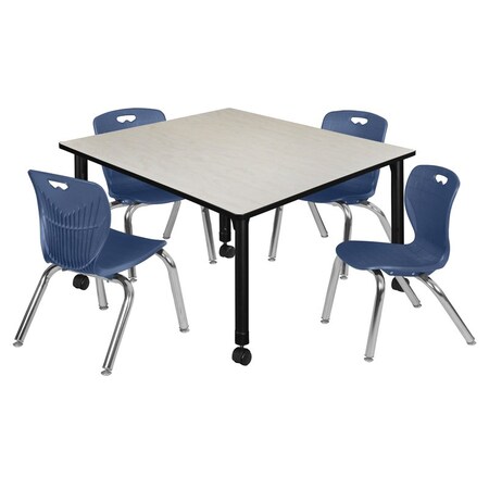 Tables > Height Adjustable > Square Mobile Table & Chair Sets, 48 W, 48 L, 23-34 H, Maple