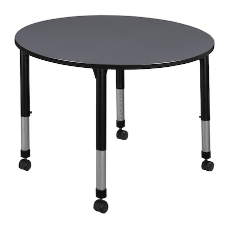 Round Mobile Tables, 48 W, 48 L, 23-34 H, Wood, Metal, Grey