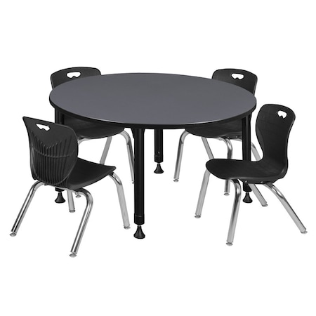 Tables > Height Adjustable > Round Table & Chair Sets, 48 W, 48 L, 23-34 H, Grey