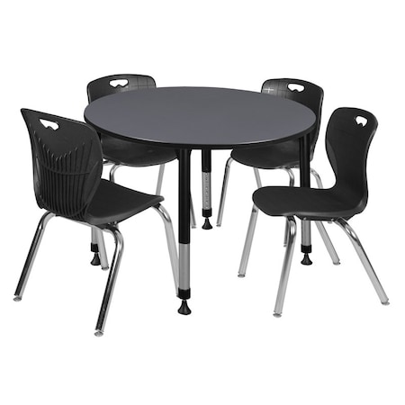 Tables > Height Adjustable > Round Table & Chair Sets, 48 W, 48 L, 23-34 H, Grey