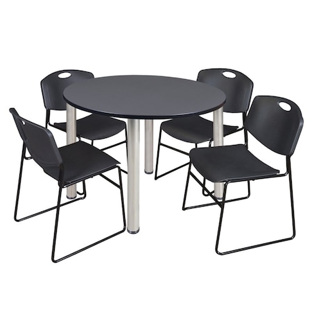 Kee Round Table & Chair Set, Wood, Metal, Polypropylene Top, Grey