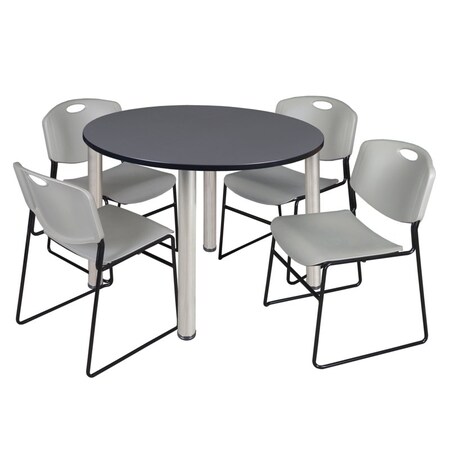 Kee Round Table & Chair Set, Wood, Metal, Polypropylene Top, Grey
