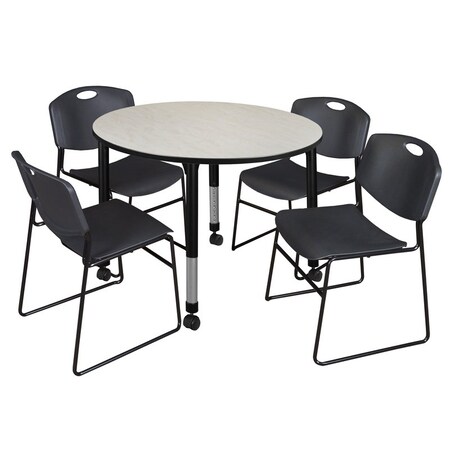 Tables > Height Adjustable > Round Mobile Table & Chair Sets, 48 W, 48 L, 23-34 H, Maple