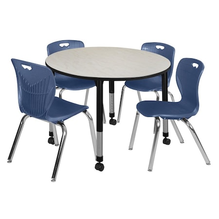 Tables > Height Adjustable > Round Mobile Table & Chair Sets, 48 W, 48 L, 23-34 H, Maple