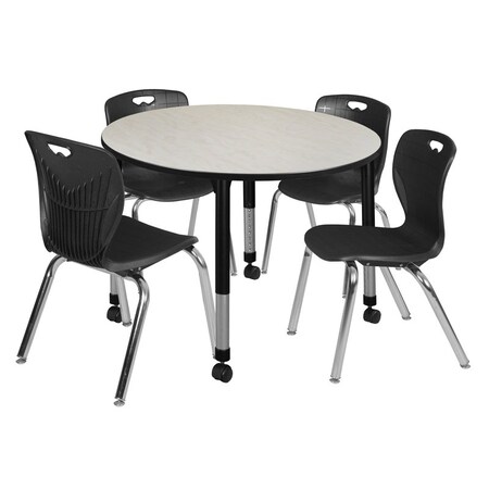 Tables > Height Adjustable > Round Mobile Table & Chair Sets, 48 W, 48 L, 23-34 H, Maple