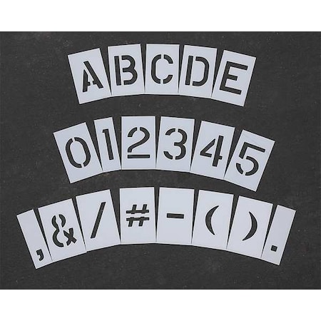 Pavement Stencil, Combination Set, A Thru Z, 0 Thru 9, Punctuation, 3 in Character Height, Clear