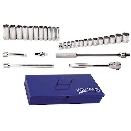 Socket and Tool Set,1/2" D,12Pt,30pcs., JHWWSS-30F