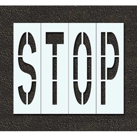 Pavement Stencil, Message, Stop, 96 in Character Height, Highway Gothic Font, Polyethylene, Clear