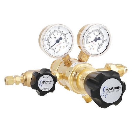 High Purity Gas Regulator, Argon, Helium, Nitrogen, Two Stage, 0.965"-14 Inlet, 1/4 in Outlet