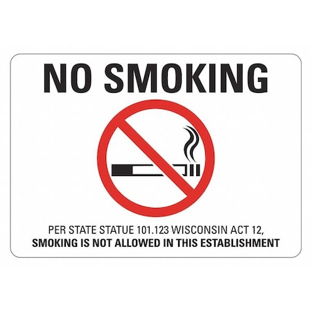 No Smoking Sign, 7" H, 10" W, Plastic, Vertical Rectangle, English, LCU1-0198-NP_10x7