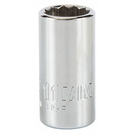 1/4 in Drive, Triple Square Metric Socket, 12 Points,  Steel, Chrome, 11 mm