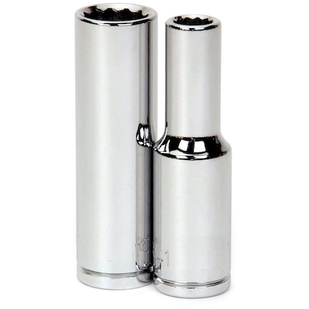1/2" Drive Impact Socket High Polished Chrome, Deep 1/2"D,12Pt,28mm