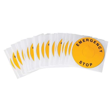 Emergency Stop Legend Plate Label, 22mm, Black on Yellow, THTEP-247-593YL,PK25