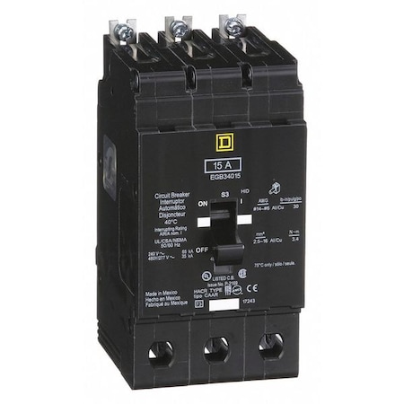 Miniature Circuit Breaker, E FRAME Series, 15A, 3 Pole, 277/480V AC, 65kA at 120V AC
