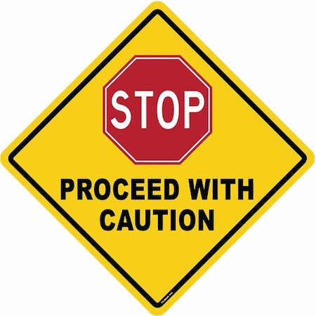 Anti-Slip Floor Sign, 17 in H, 17 in W, Vinyl, Diamond, English, FS-DIAM-504