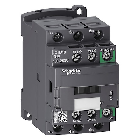 IEC Magnetic Contactor, 1NC/1NO, 100V-250V AC/DC, 3 P, Non-Reversing, Screw Clamp
