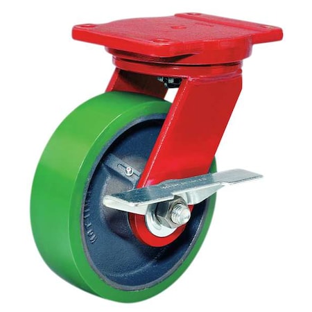 Plate Caster,Swivel,Poly,6 in.,1200 lb.,Grn