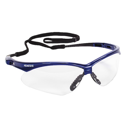 V30 Nemesis Safety Glasses, Anti-Fog & Anti-Scratch, Wraparoumd, Metallic Blue Frame, Clear Lens
